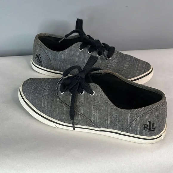 LAUREN RALPH LAUREN Jaelyn Low Top Sneakers Grey Black Fabric Logo Lace Up 8 - Picture 13 of 13